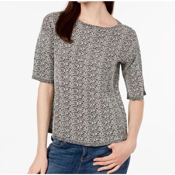Eileen Fisher Black Bone Fine Organic Linen Crepe Knit Top S - Picture 1 of 10